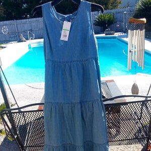 Womens New Directions Tiered Denim Blue 100% cotton Jumper  Small 45inch long
